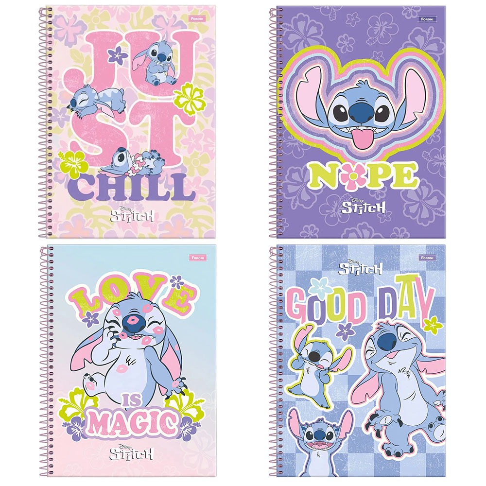 Kit 4 Cadernos Foroni  Stitch Espiral Capa Dura Universitario 80 Folhas 1 Matéria 4 unidades em Oferta na Shopee