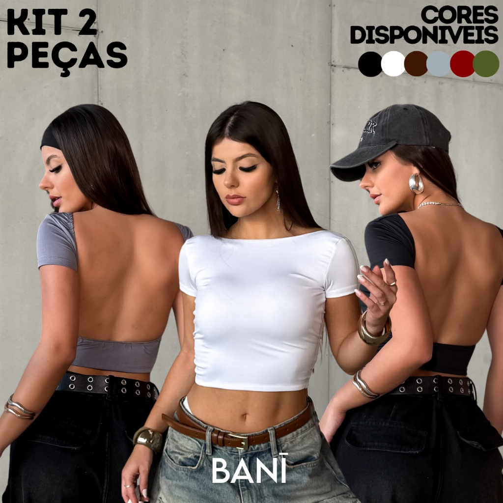 KIT 2 Cropped Costa Nua manga curta Feminina Ombro a Ombro Suplex Baby Tee Liso Casual Básico em Oferta na Shopee