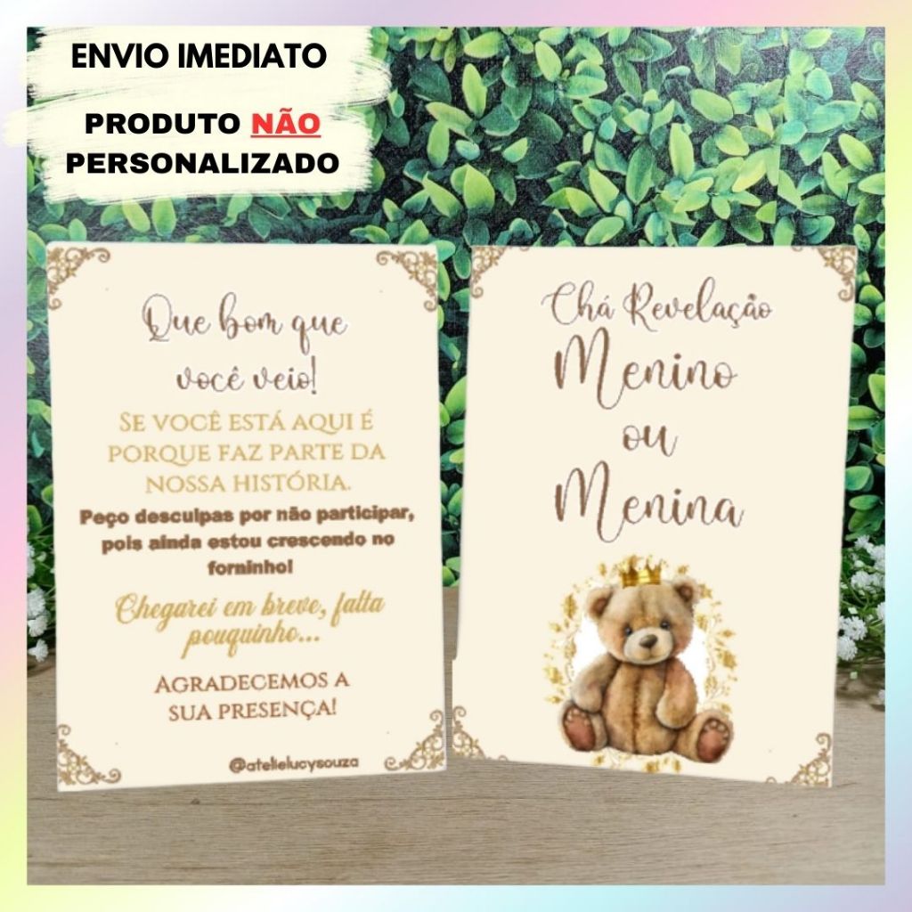 10 Plaquinhas para Enfeite de Mesa Ursinho Bege e Dourado - Centro de Mesa para Decoração de Chá Revelação