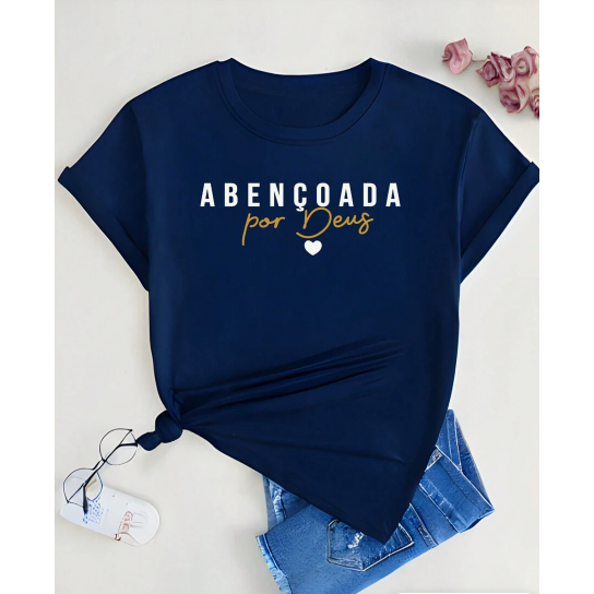 Camisa Camiseta Feminina Estampa Abençoada por Deus Religião Fé Minimalista Algodão 100% Fio 30.1 em Oferta na Shopee