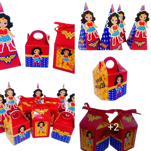Kit Festa Mulher Maravilha Lembrancinha Aniversário Infantil - caixinhas