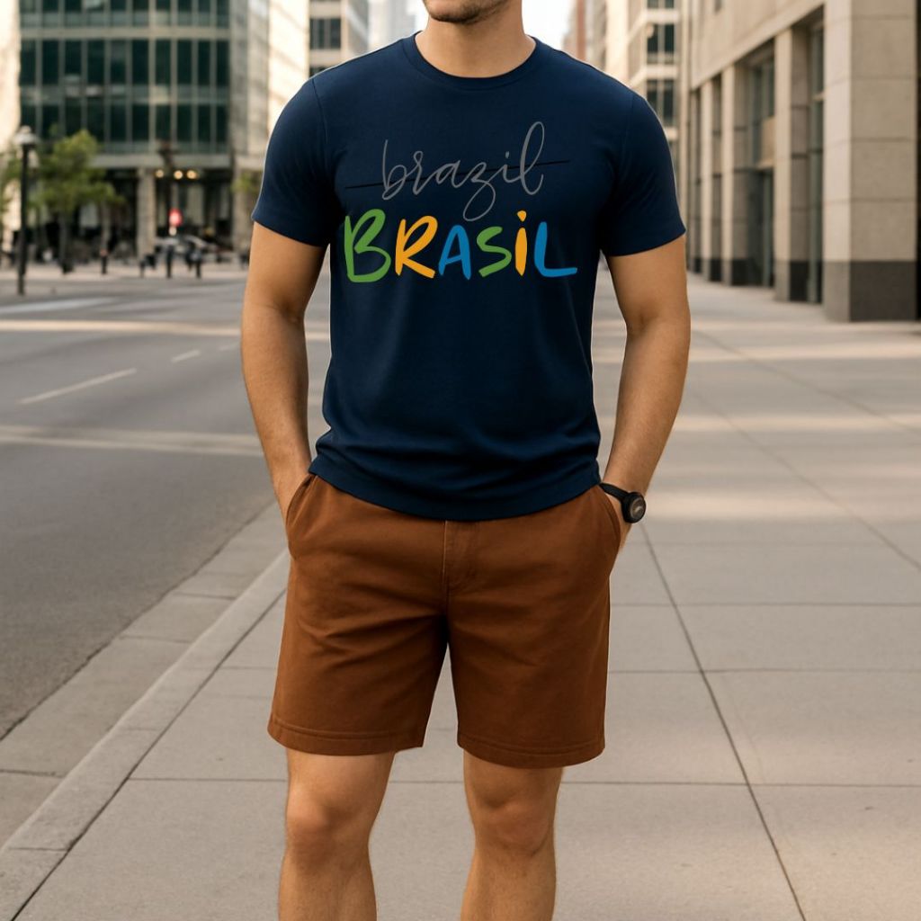 Camiseta UNISSEX Estampada BRASIL Copa do Mundo Torcedor Futebol Casual Camisa Streetwear Hexa Azul Marinho