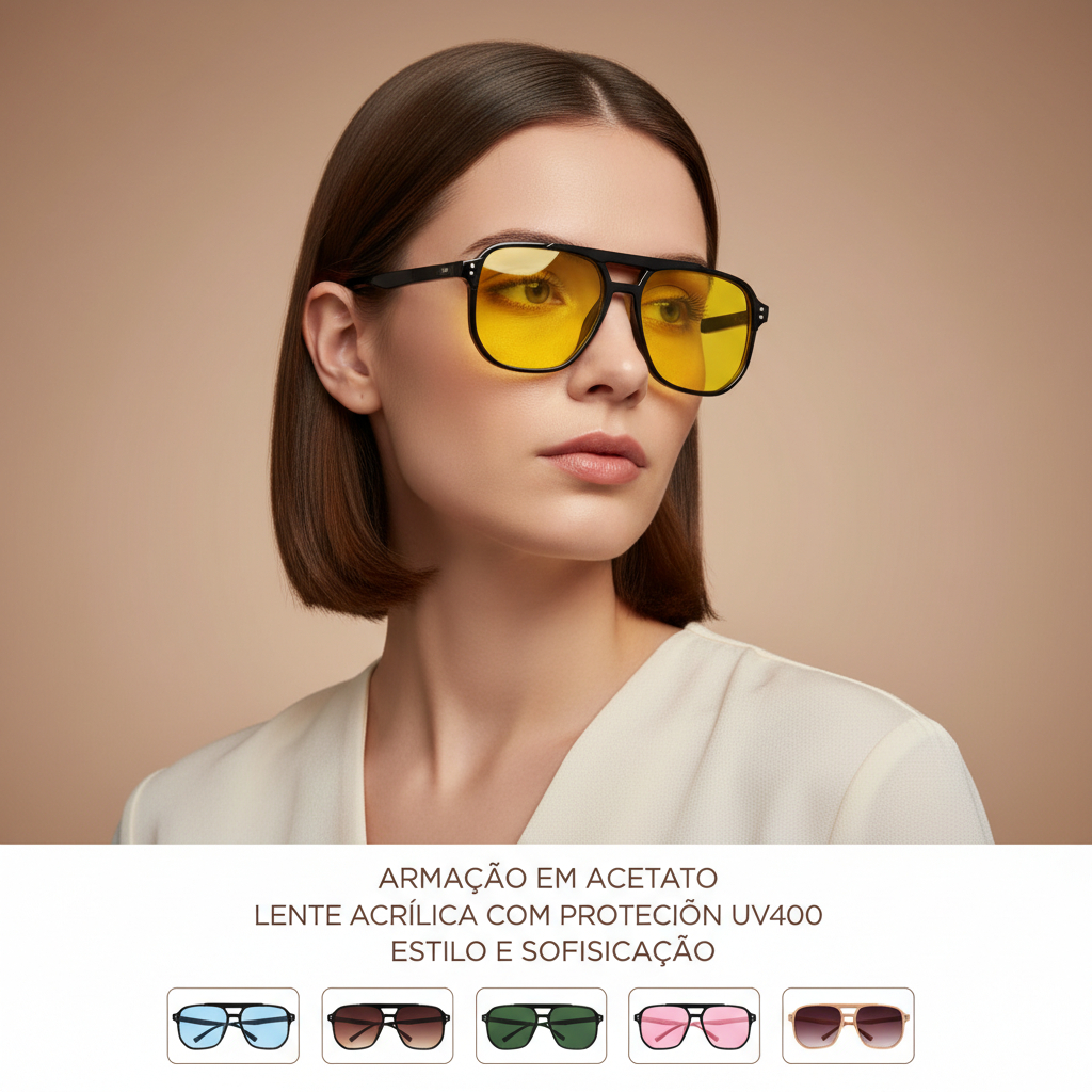 Óculos de Sol Retrô Fashion Armação Grande Lente Amarelo Azul Rosa Oncinha Masculino Feminino Top Model Influencers em Oferta na Shopee