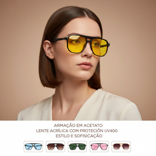 Óculos de Sol Retrô Fashion Armação Grande Lente Amarelo Azul Rosa Oncinha Masculino Feminino Top Model Influencers em Oferta na Shopee