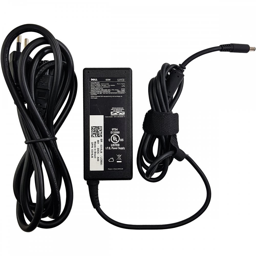 Fonte Carregador Dell 19.5v 3.34a 65w La65ns2-01 Plug Fino Preto