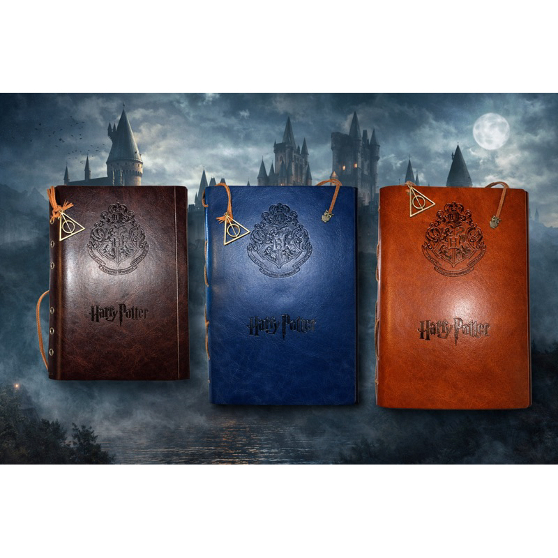 Caderno Fichário Harry Potter Capa Premium Couro Sintético - Opção Kit Caneta Pena