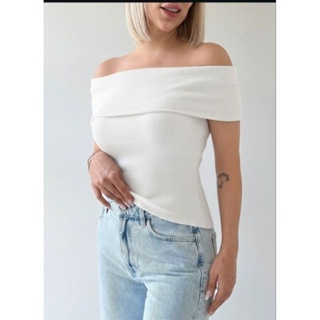 Blusa feminina sem manga Ombro a ombro babado, ,Ribana Lisa em Oferta na Shopee