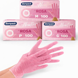KIT 100 LUVAS VINILFLEX ROSA DESCARTÁVEIS SEM PÓ BOMPACK em Oferta na Shopee