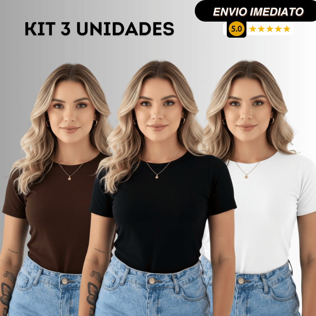 kit 3 Blusa de Manga Curta Feminina Camiseta Academia dia a dia Básica Suplex Slim em Oferta na Shopee