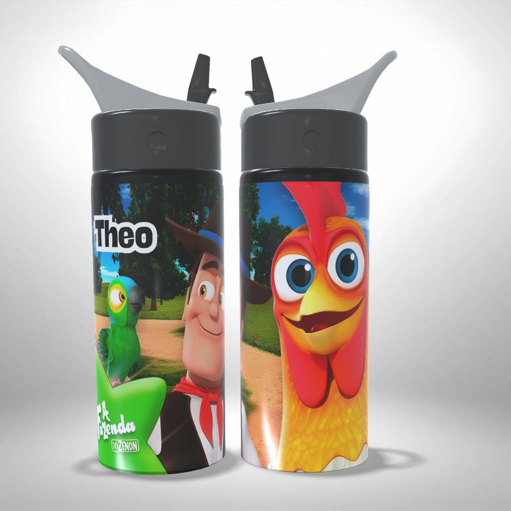 Garrafa Squeeze Alumínio Infantil Personalizada Fazenda do Zenon - Presente Único