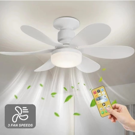 Ventilador De Teto Wind Light Silent Controle Remoto Lâmpada Led 60W Silenciosa 6 Folhas