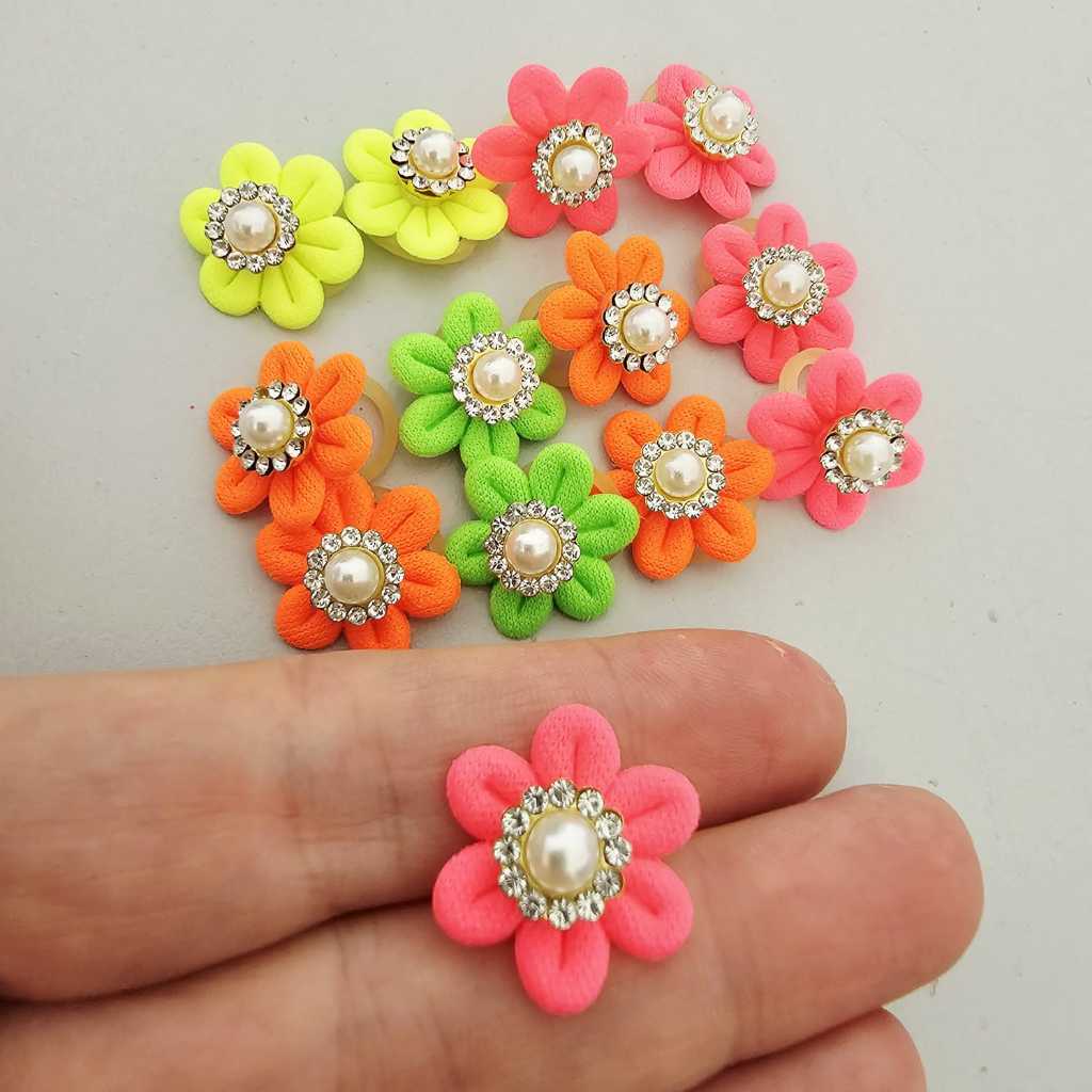 Joia Pet Penteado Flor Neon cachorro fêmea shitzu- cores sortidas(10 un) banho e tosa groomer