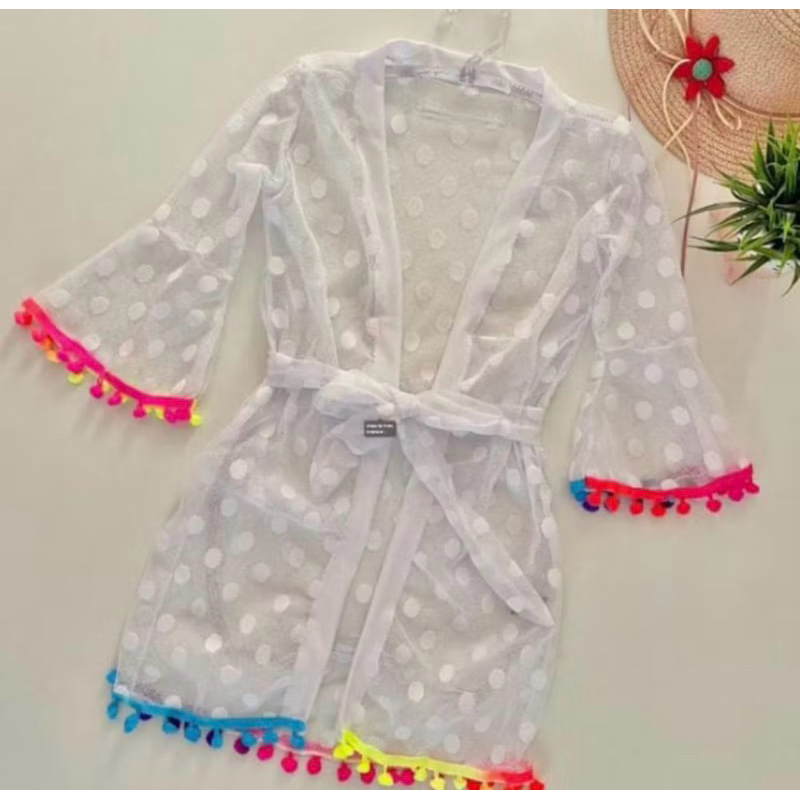 Saída de Praia Infantil Menina em Tule Poá com Amarração | Moda Praia Infantil Verão