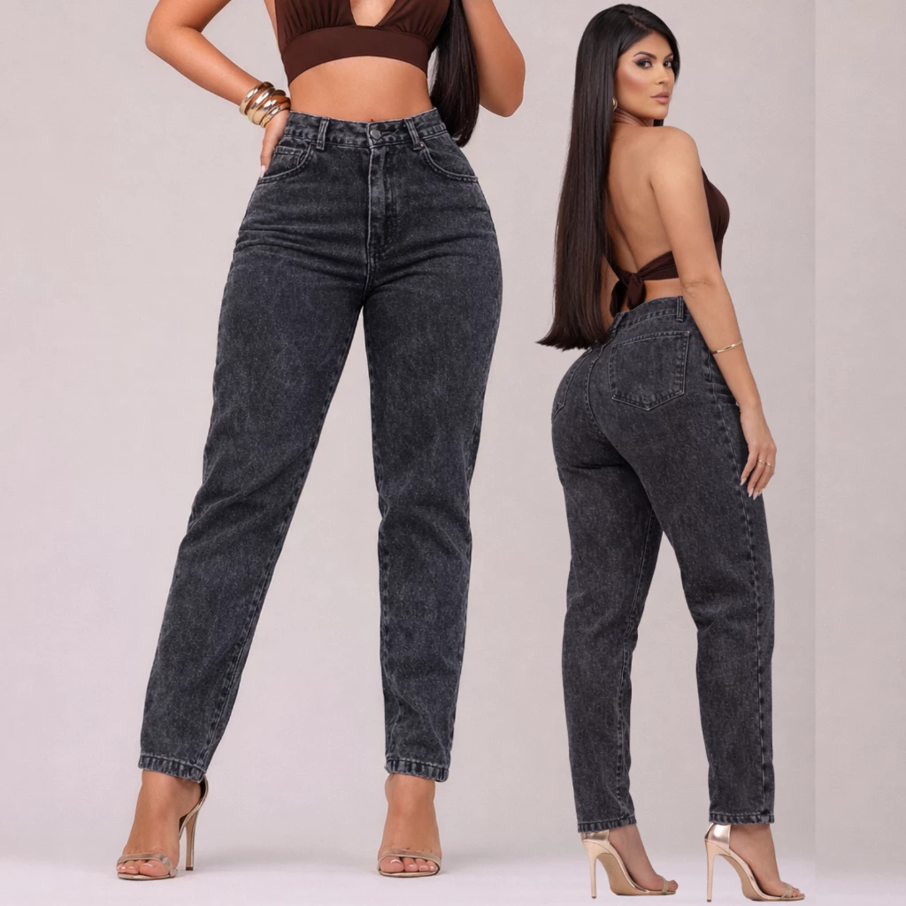 Calça MOM Jeans Destroyed 100% Algodão Cintura Alta Sem Lycra — imagem 1
