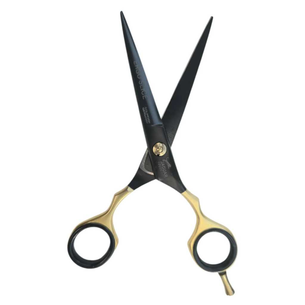 Tesoura Profissional Jaguar Fio Laser/navalha Ergo Slice  6.5 ou 7 polegadas Preta e Dourada Corte Barbeiro Cabeleireiro
