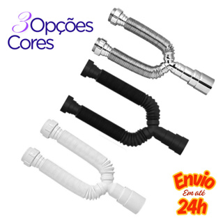 Sifão Duplo Para Tanque Pia de Cozinha Pia Banheiro Cromado Branco Preto Universal Lavatório Anti-odor em Oferta na Shopee