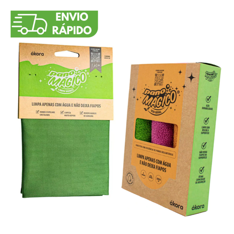 KIT 4 Pano Mágico Limpa Vidros 40x40cm e Uso Geral 30x30cm Cores Sortidas
