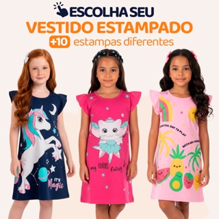 Vestido Infantil Menina Verão De Algodão Vestido Estampado Infantil Feminino 100% Algodão em Oferta na Shopee