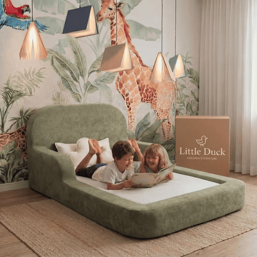 Cama Infantil Montessoriana Solteiro com Estrutura Baixa e Tecido Macio – Com Colchão - Little Duck