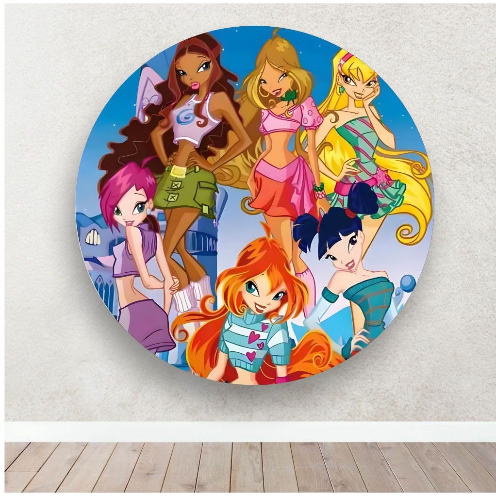 Painel em Lona Redondo Sem Elástico - Temático Winx - Lona Fosca