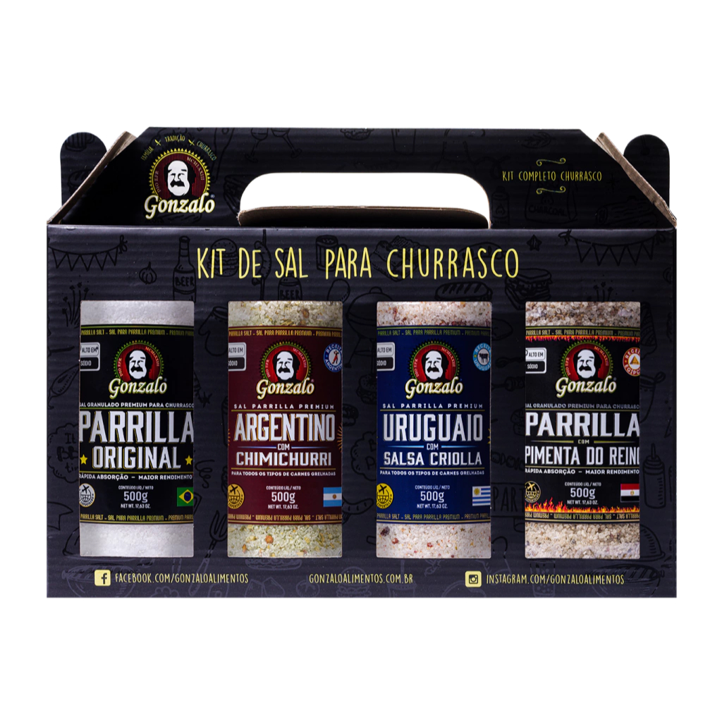 KIT DE SAL PARRILLA PARA CHURRASCO GONZALO COM 4 UNIDADES em Oferta na Shopee
