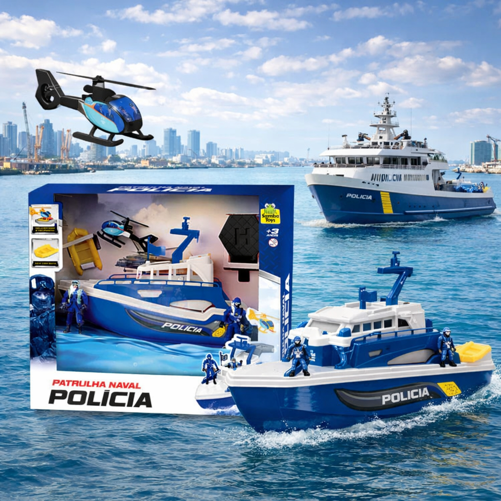 Barco de Brinquedo Policia Naval Com Boneco e Acessorios Infantil Helicóptero Brinquedo Criança em Oferta na Shopee