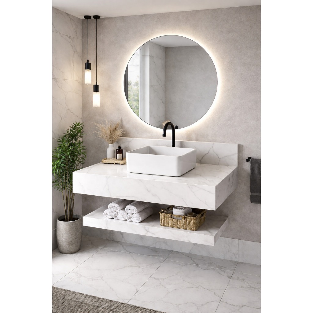 Bancada + Prateleira De Porcelanato 60x40cm Carrara em Oferta na Shopee
