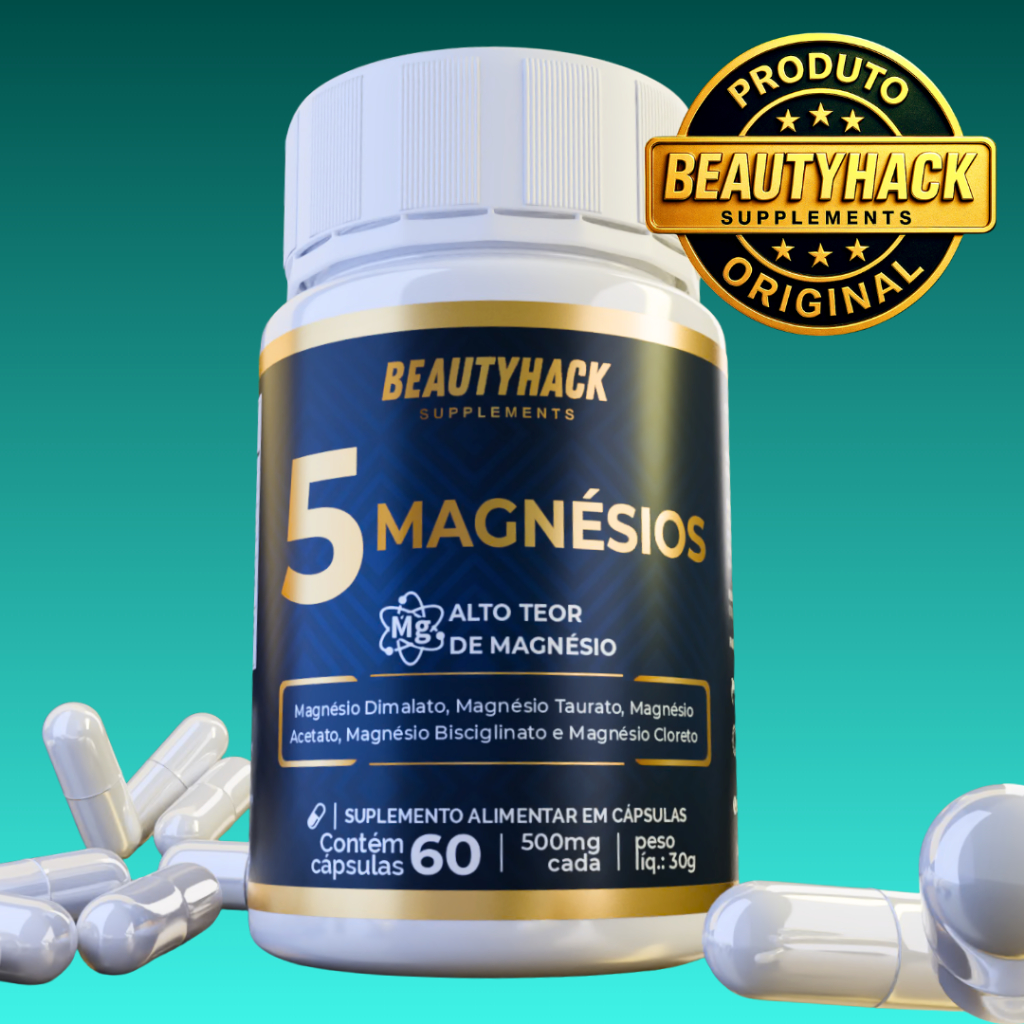 Mix Magnésio 5 em 1 (Dimalato, Taurato, Acetato, Bisglicinato, Cloreto) 60 cápsulas - Envio Imediato