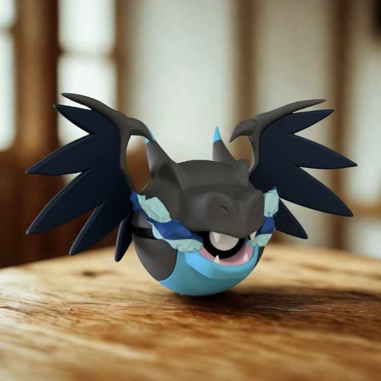 Pokebola Mega Charizard X – Impressão 3D • Colecionável • PLA Biodegradável • Alta Qualidade - Pokemon
