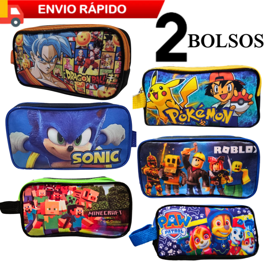 Estojo Lápis Duplo Escolar Personagens Roblox Minecraft Pokémon Dragon Ball Bolsos Divisórias Infantil Criança Menino