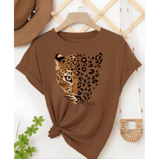Camisa Camiseta Feminina Onça Pintada Estilosa Gola Redonda Street Minimalista 100% Algodão em Oferta na Shopee
