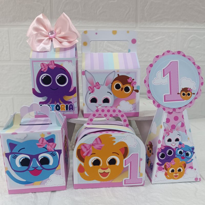 kit festa: caixas personalizadas tema bolofofo menina - lembrancinhas para aniversário infantil bolofofo menina Rosa