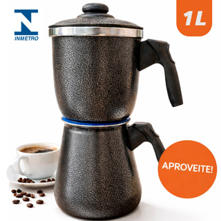 Cafeteira Italiana de Fogão 1L Alumínio Polida e Craqueada – Design Craquelado Certificado INMETRO em Oferta na Shopee