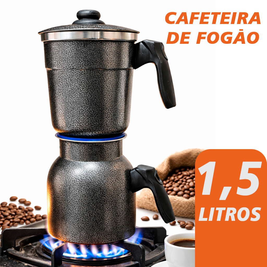 Cafeteira Italiana 1,5L em Alumínio Polido ou Craqueado | Café Pronto Rápido