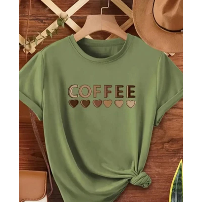 Camisa Camiseta Feminina Coffee Estilosa Minimalista Gola Redonda 100% Algodão em Oferta na Shopee