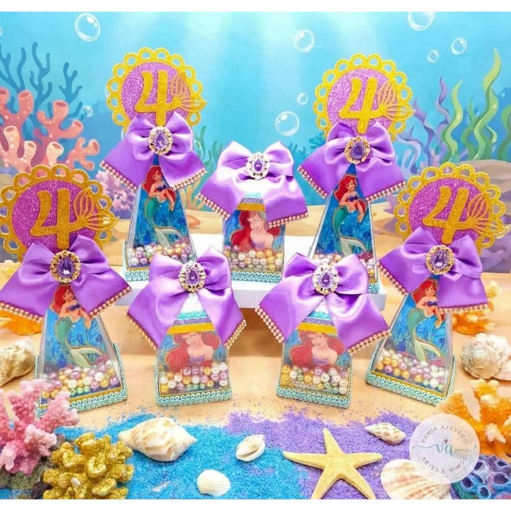Kit Festa Luxo Pequena Sereia Ariel Personalizados I Lembrancinhas I Festas I Caixinhas I Aniversários I Caixa Pirâmide