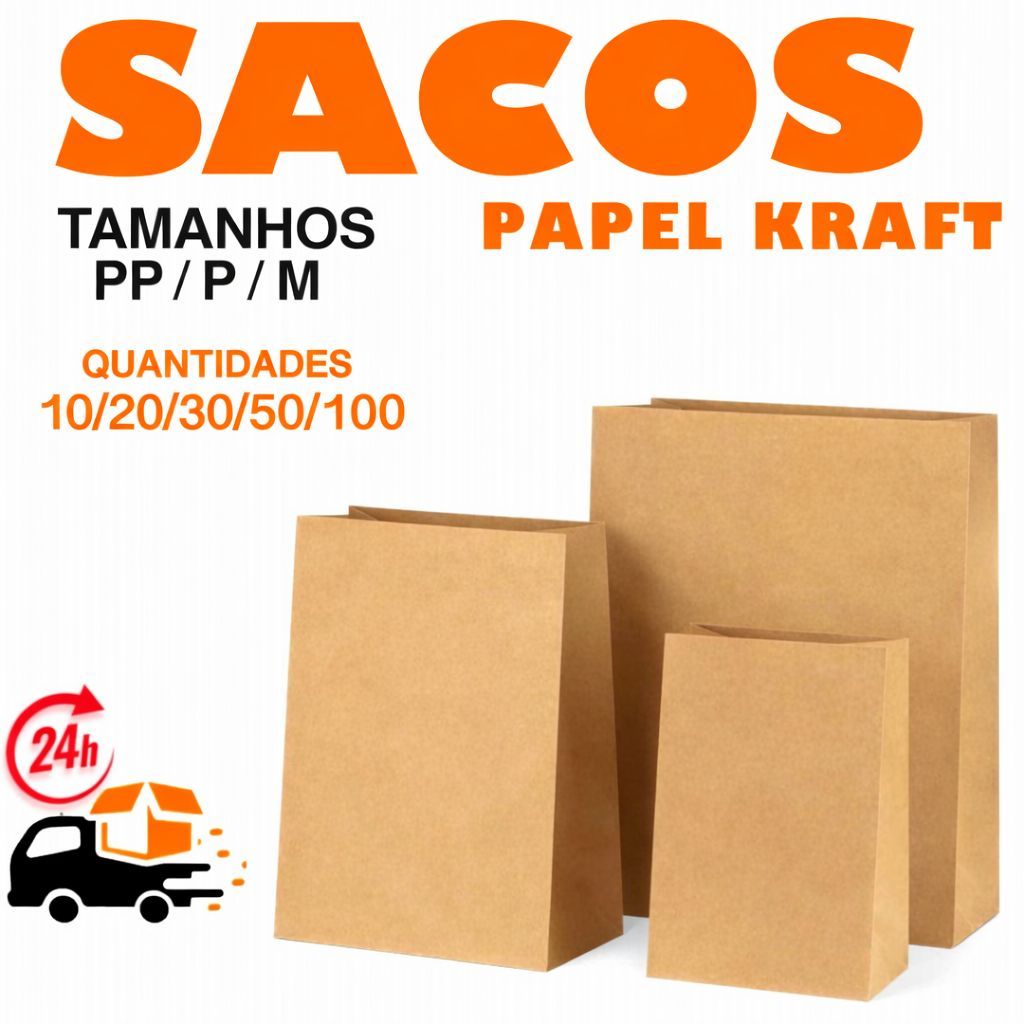 Saco de Papel Kraft Natural Pp/P/M/G Embalagem Delivery Saquinho Presente Festa Aniversario Lembrancinha