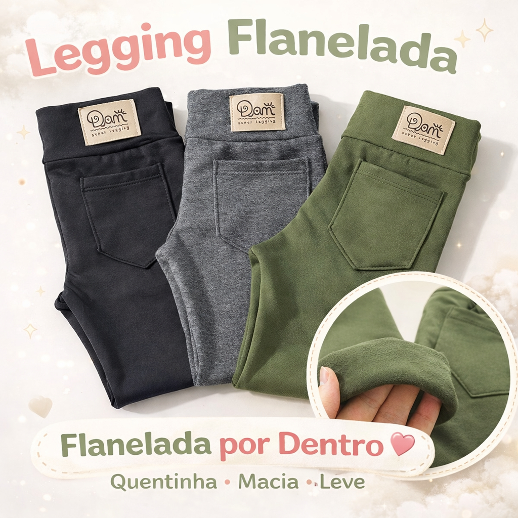 Calça Legging flanelada infantil lisa roupa menina suplex macio e quentinho peluciada escolar e dia frio em Oferta na Shopee