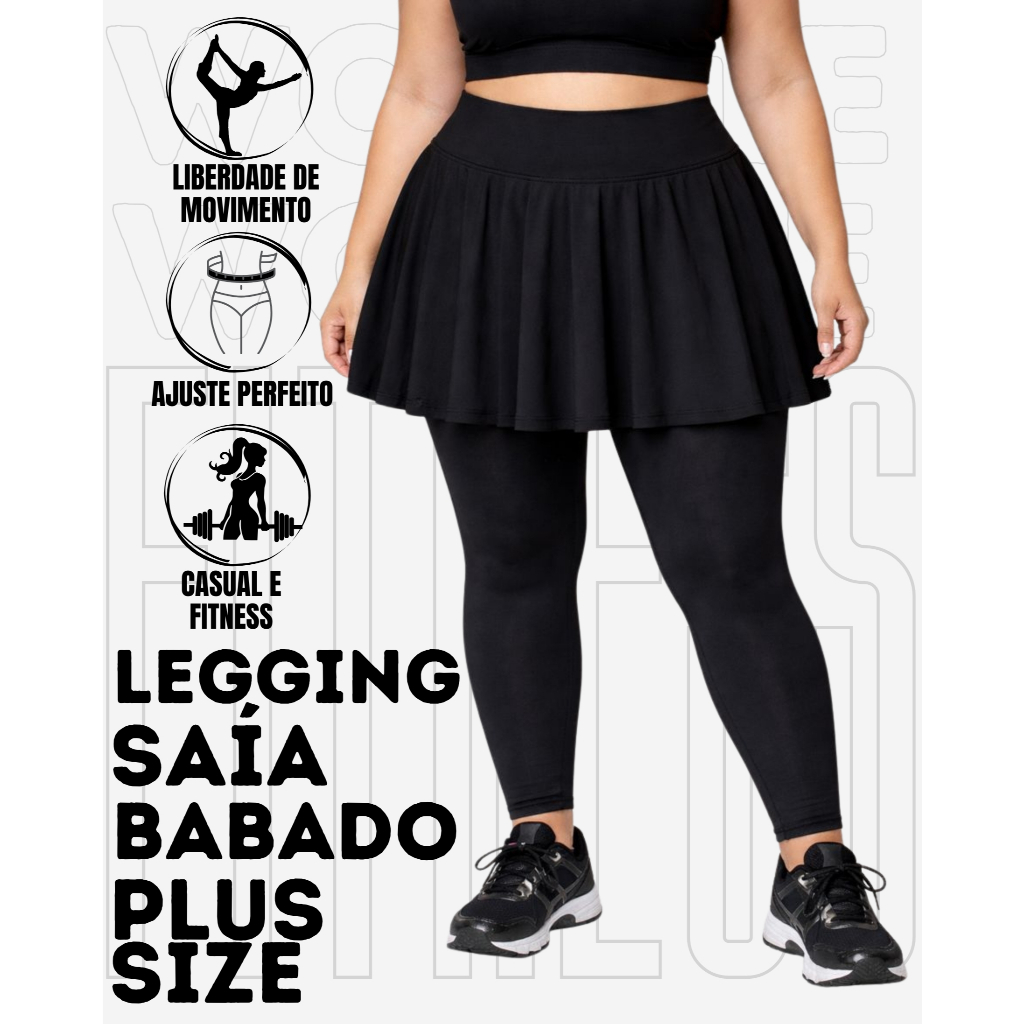 Calça Legging Com Saia Babado Plus Size Tapa BumBum WOLFOX Em Suplex Conforto Fitness Academia em Oferta na Shopee