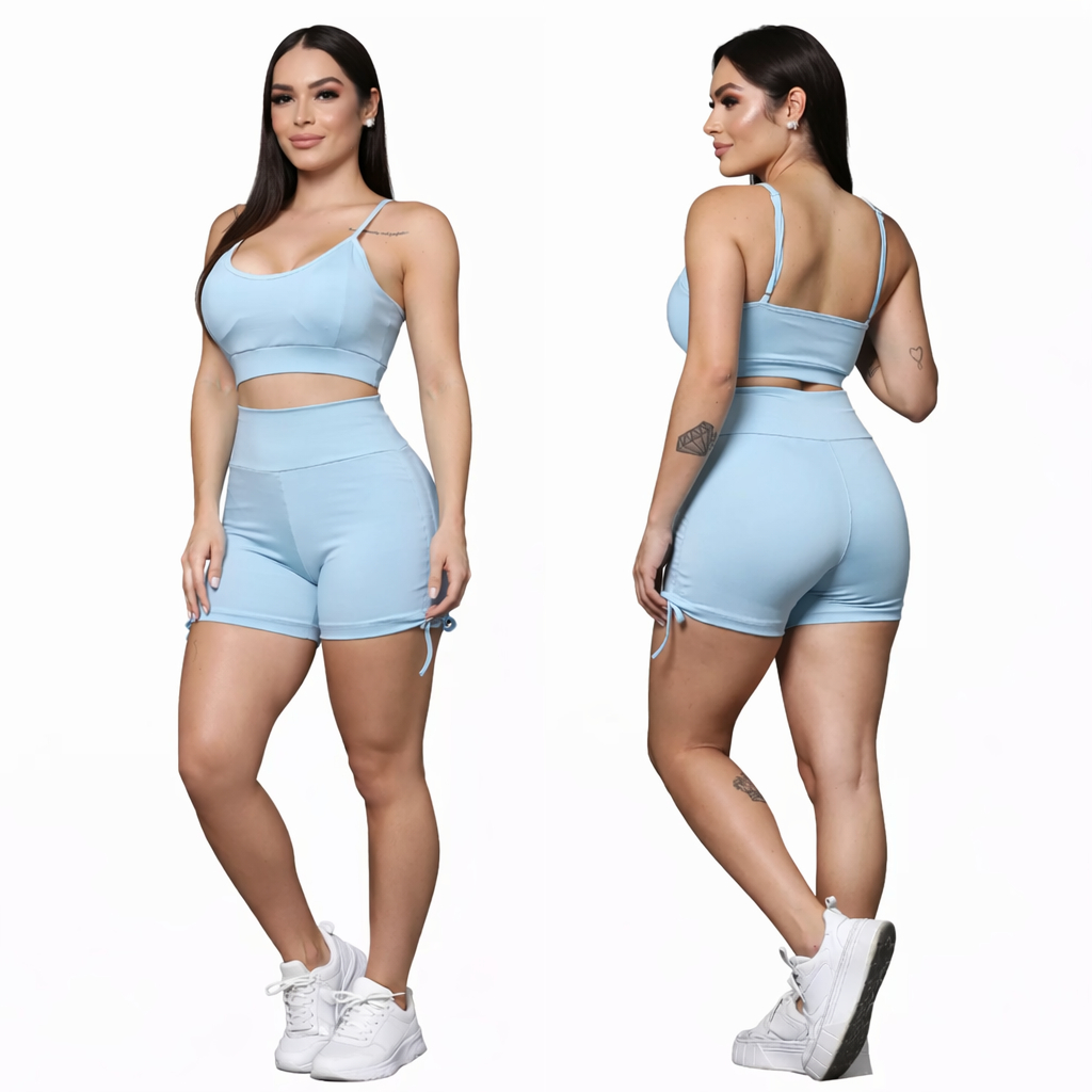 Conjunto Fitness Sport Suplex Feminino – Short Cordinha + Top Sustentação com Bojo Removível - Academia, Treino