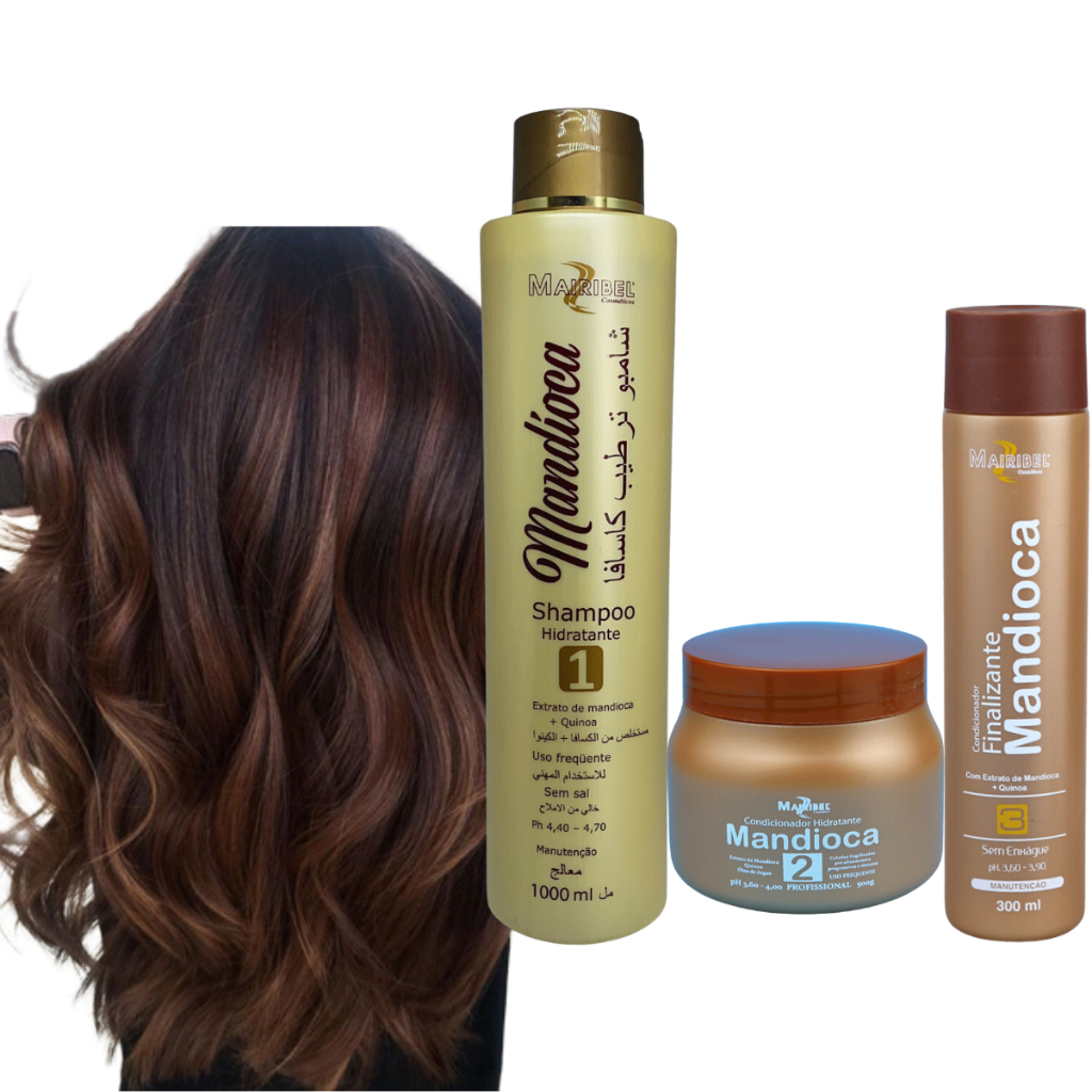 Kit Linha Mandioca Shampoo 1000ml + Máscara hidratante 500g + Finalizante 300ml Mairibel