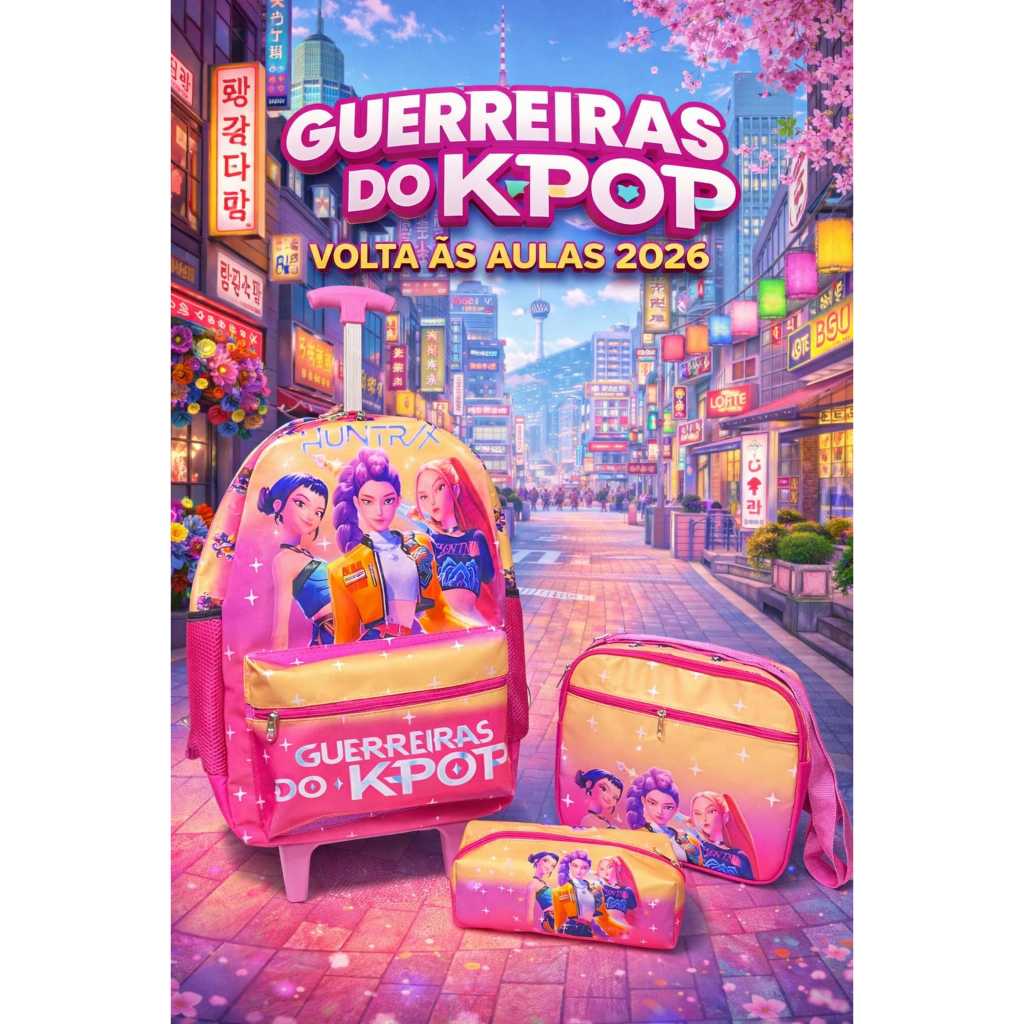 Kit Mochila de Rodinha Guerreiras do KPOP Huntrix 3 Peças Kit  Menina em Oferta na Shopee
