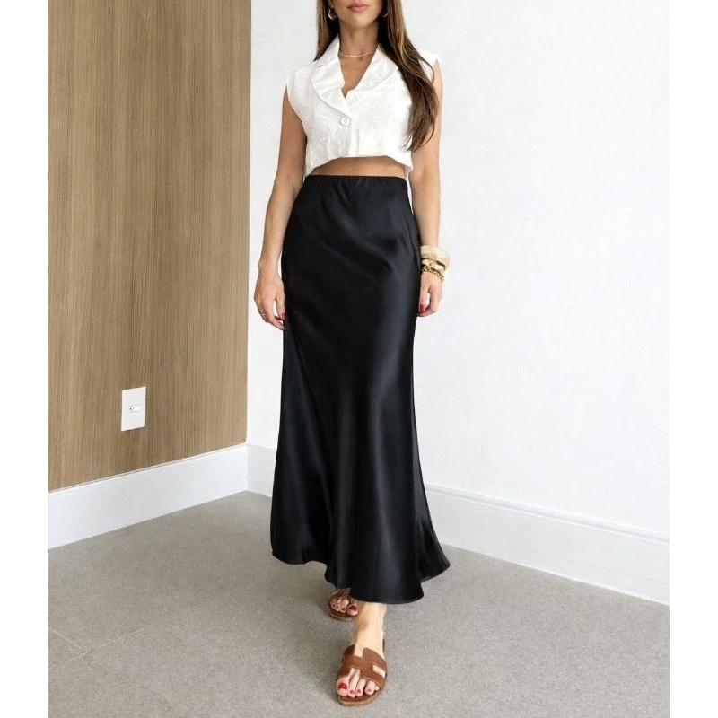 SAIA CETIM SEDA C/elastano Longa midi satin