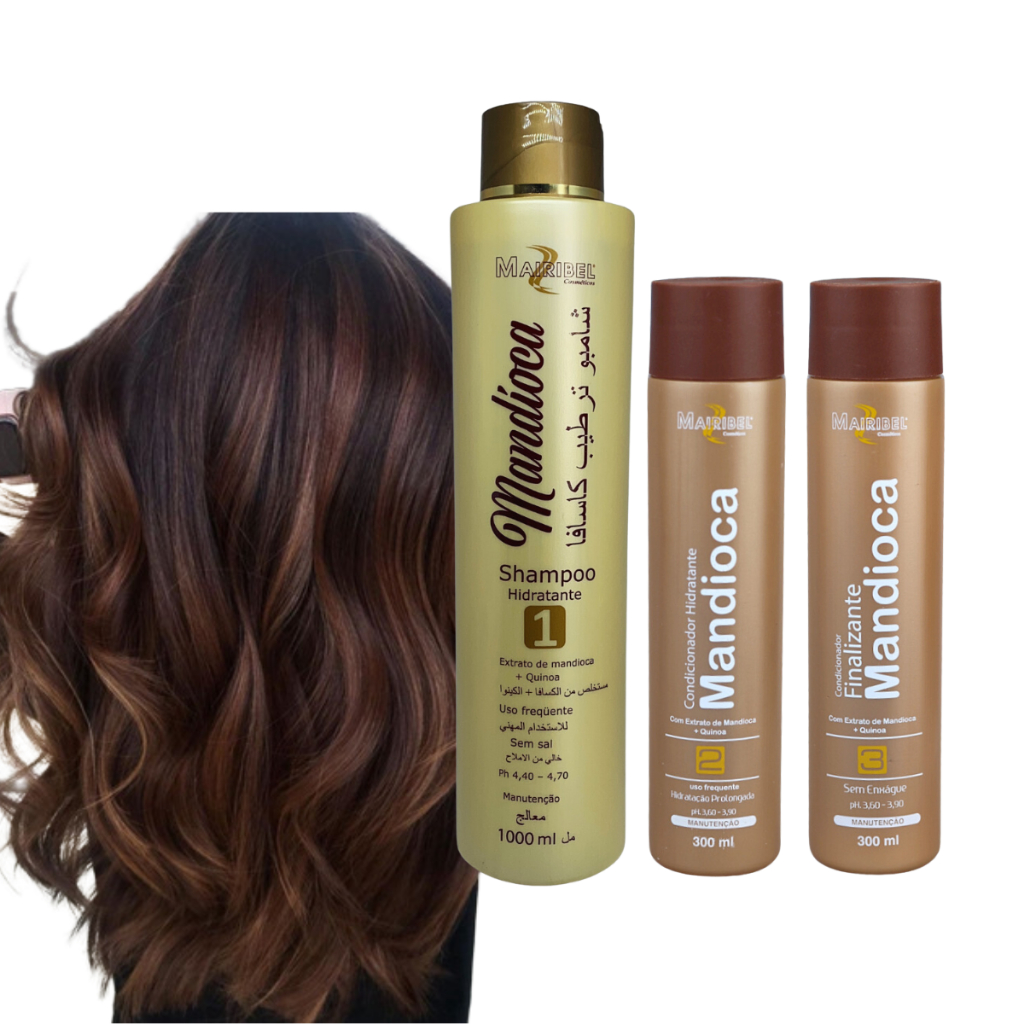 Kit Linha Mandioca Shampoo 1000ml + Condicionador Hidratante 300ml + Finalizante 300ml Mairibel