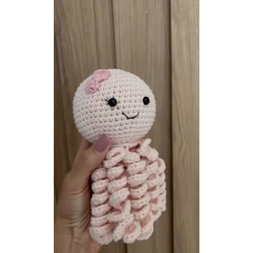 Polvo Amigurumi Rosa Linha 100% Algodão - Feito À Mão Em Crochê
