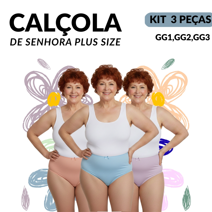 Kit 03 Calçolas Calçinhas Plus Size 100% Algodão Macia Confortável