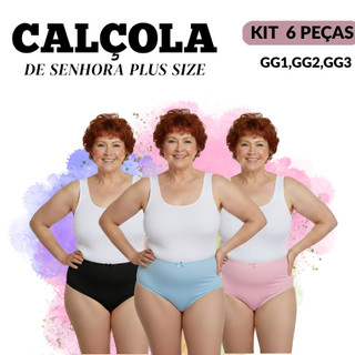 Kit 06 Calçolas Calçinhas Femininas Plus Size 100% Algodão Confortável