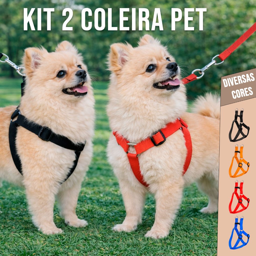 Kit 1 e 2 Coleira Guia Peitoral Peito Pet Cão Gato Pequeno Ajustável Y Confortável Segura Até 5kg em Oferta na Shopee