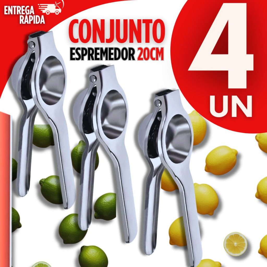 Conjunto 4 Espremedor de Limão Manual Portátil Para Suco Natural Cozinha Utilidades Multiuso Inox