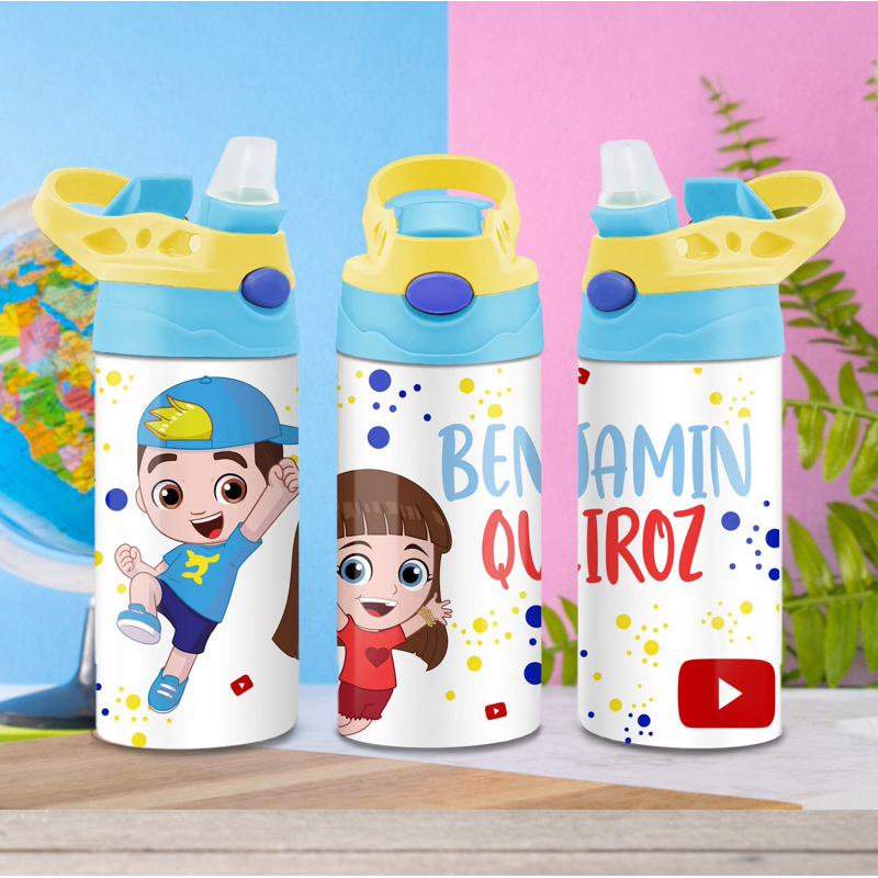 Garrafa Squeeze de alumínio personalizado com seu nome - volta as aulas Lucas Neto